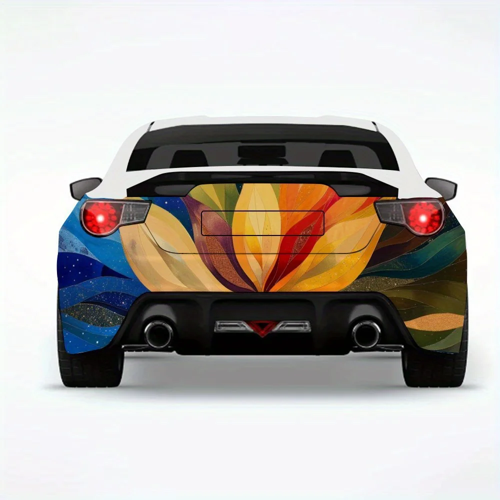 

Красочный рисунок лотоса, виниловая наклейка на заднюю часть автомобиля, водонепроницаемые самоклеящиеся виниловые наклейки для хвоста и бампера автомобиля, украшение Pro