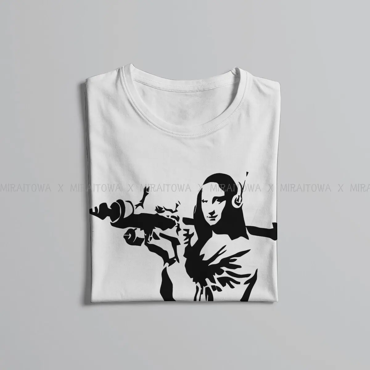 Banksy Wall Graffiti Mona Lisa Bazooka Tshirt Homme Men\'s Clothes Blusas Loose Cotton T Shirt For Men