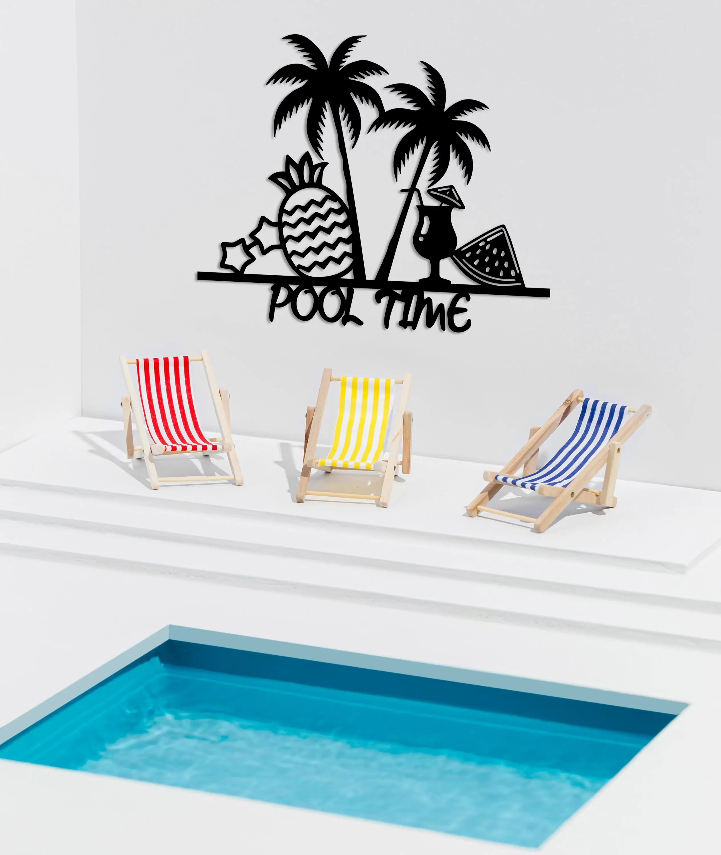 Personalized Pool Time Metal Wall Art: Tropical Summer Decor