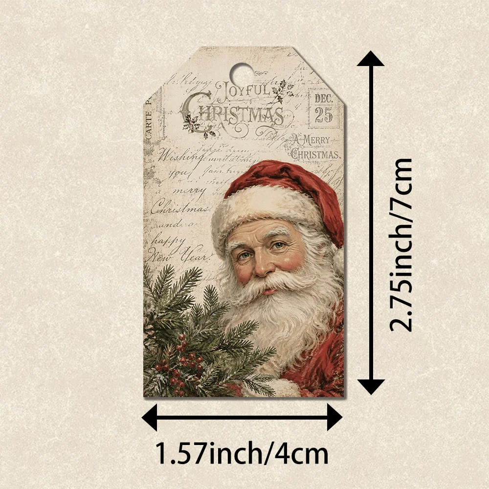 40pcs, Vintage Nostalgic Santa Decorative Tags, Holiday Gift Labels, Party Decorations, Handmade Packaging Accents, Jute Rope