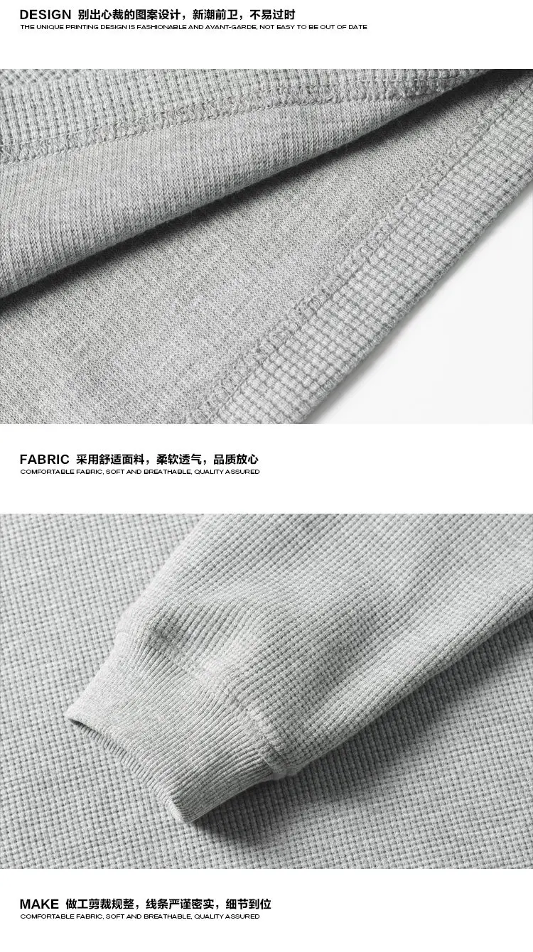 Herren-T-Shirt mit Waffelstruktur, Rundhalsausschnitt, langen Ärmeln, einfarbig, lockerer Schnitt, Stickerei-Details, lässiges Basic-Oberteil, Streetwear-Outfit – Detail 13