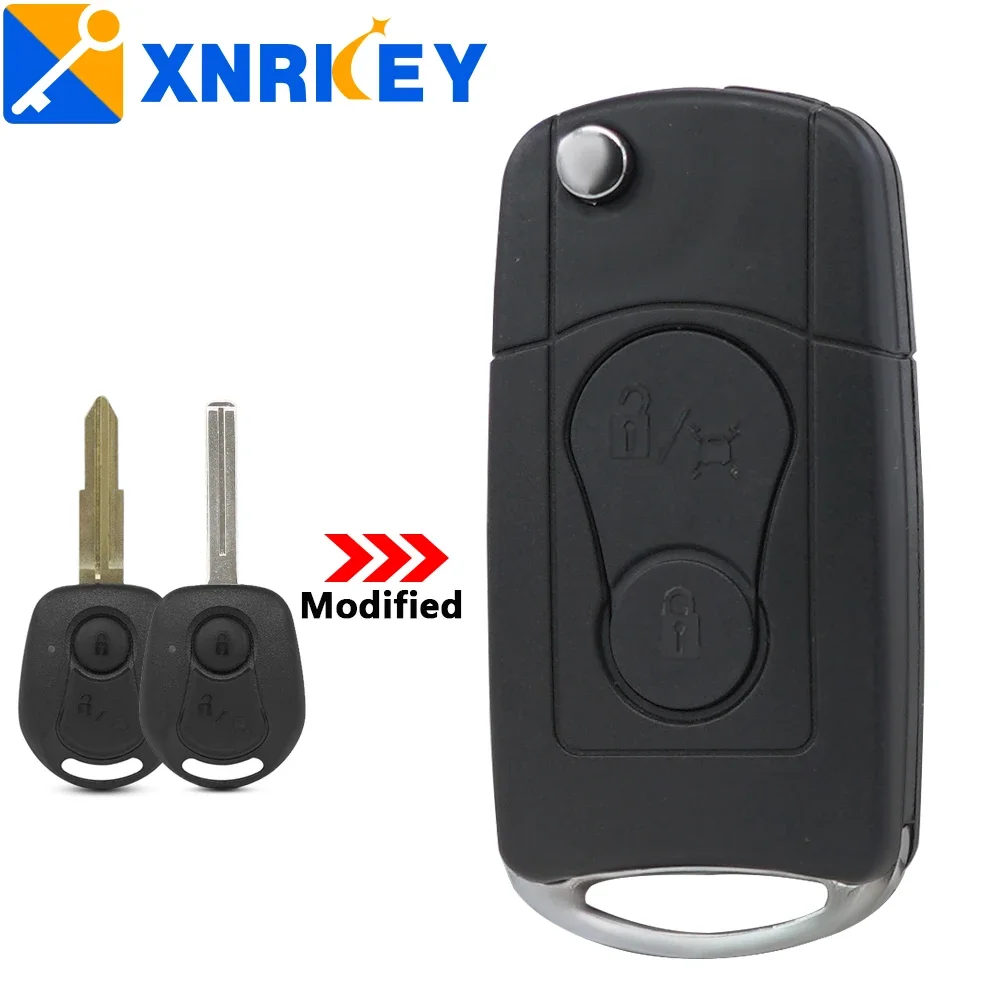 XNRKEY 2 Button Modified Flip Folding Remote Car Key Shell Fob for Ssangyong Actyon Kyron Rexton Key Case Cover with Uncut Blade