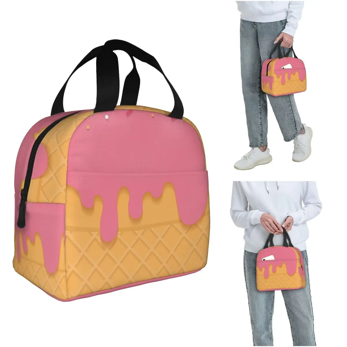 Pink Ice Cream Insulated Lunch Bag for Women Kids Leakproof Food Boxes Thermal Lunch Box Tote