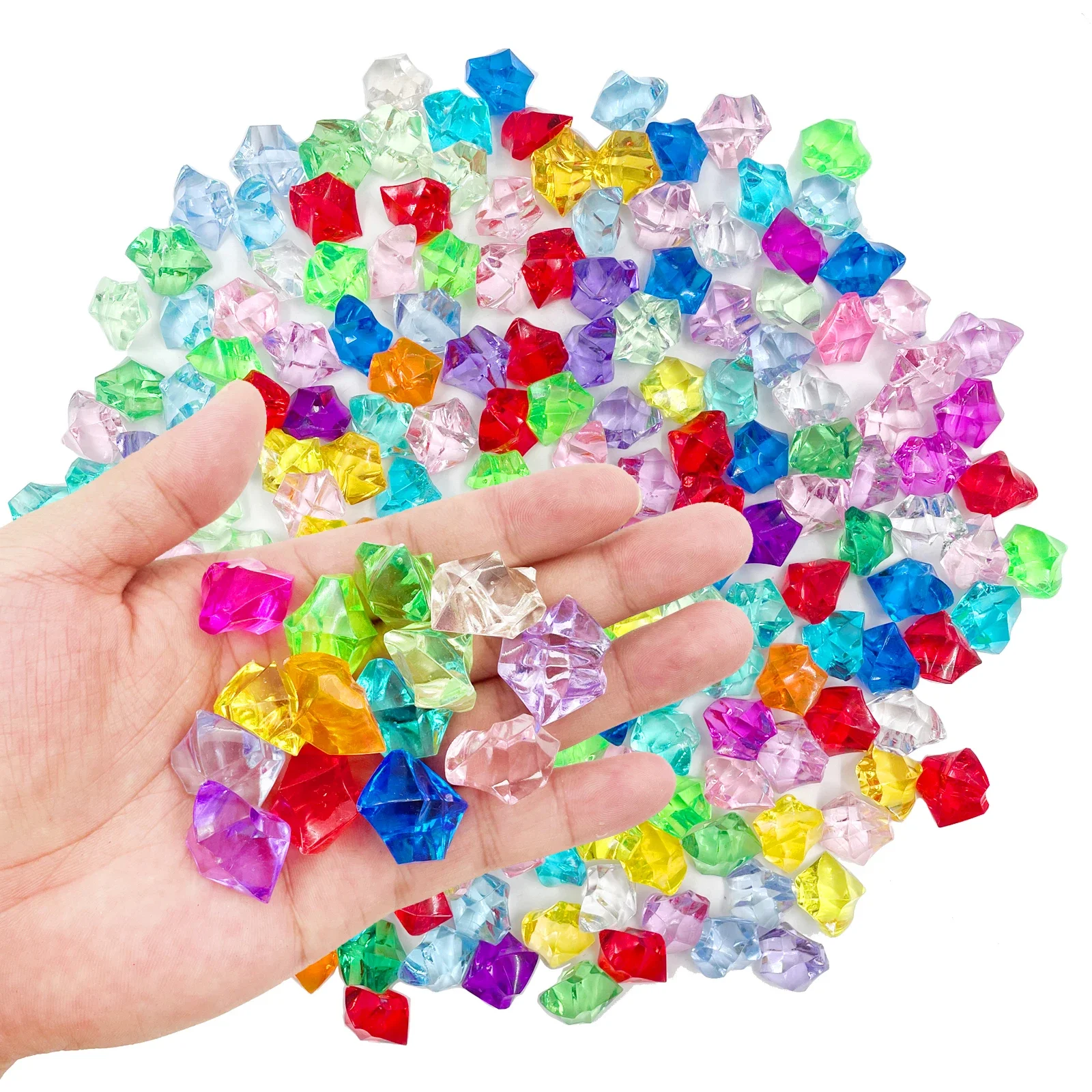 

200PCS Fake Diamonds Plastic Ice Premium Multicolored 16-25mm Fake Crushed Ice Rocks Cubes Acrylic Clear Ice Rock Crystals