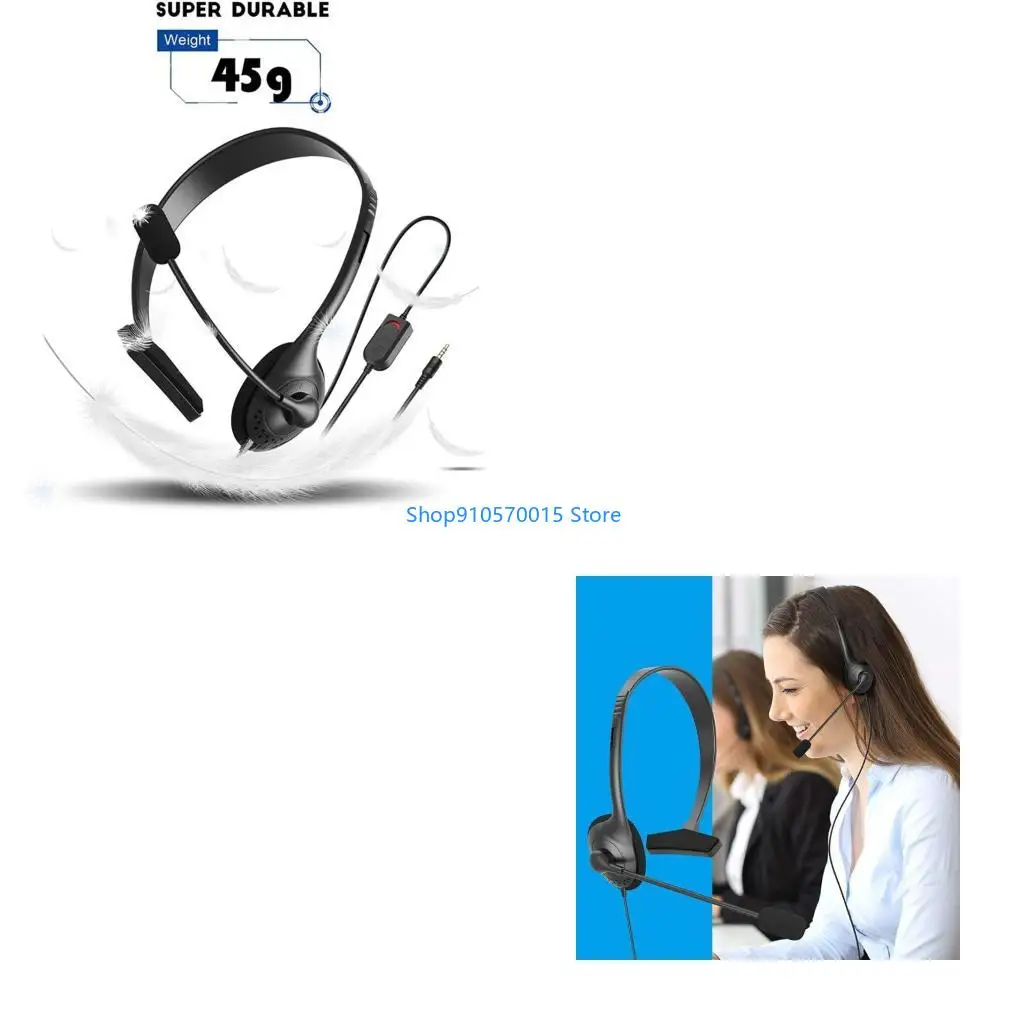 B95C Headset with Microphone Lightweight Call Center Headset for PC/Computer