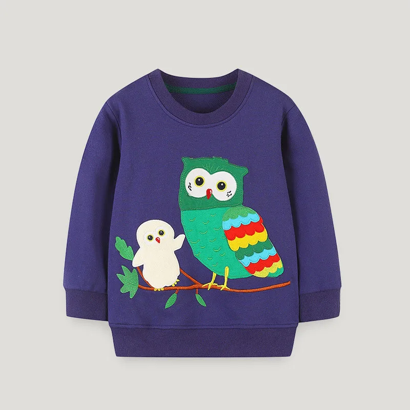 

Autumn Hoodies for Kids Boys Girls Long Sleeve Tops Pullovers Spring Cartoon Owl Embroidery Hooded Sweater Children Clothing New