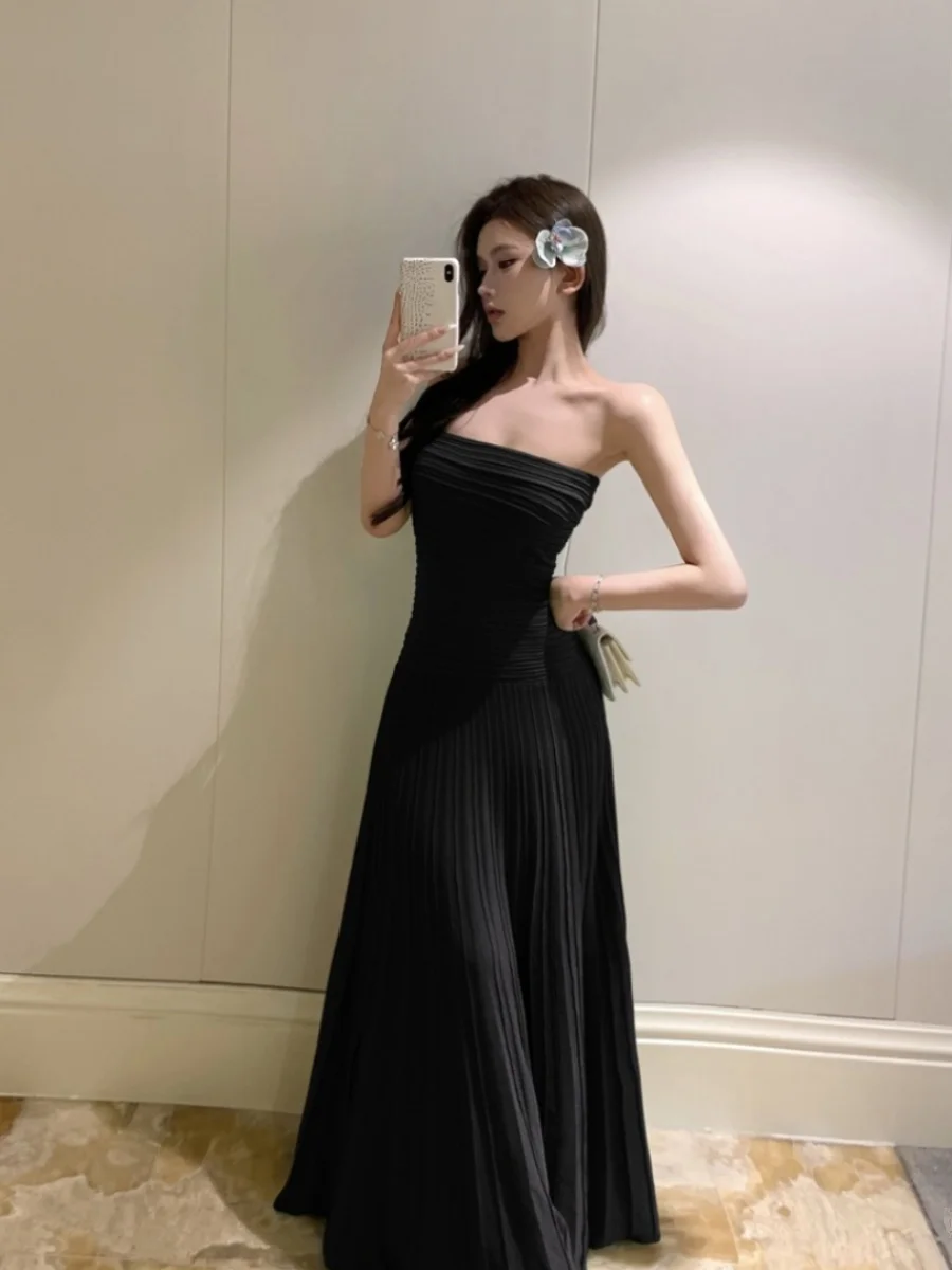 

Fitshinling Strapless Party Long Dress Women Costumer A Line Dresses Ladies Solid Casual Sexy Vestidos Femme Dance Wear WH15
