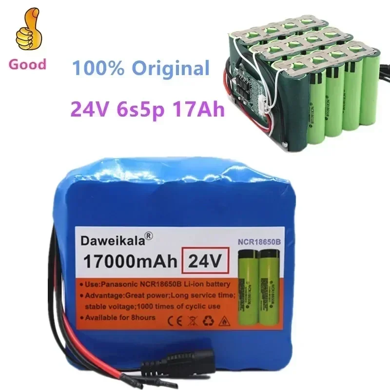 Paquete de baterías 6S5P 100% originales, 24V,17ah,18650, 25,2 v, 17000mAh, iones de litio para motocicleta eléctrica, con carga