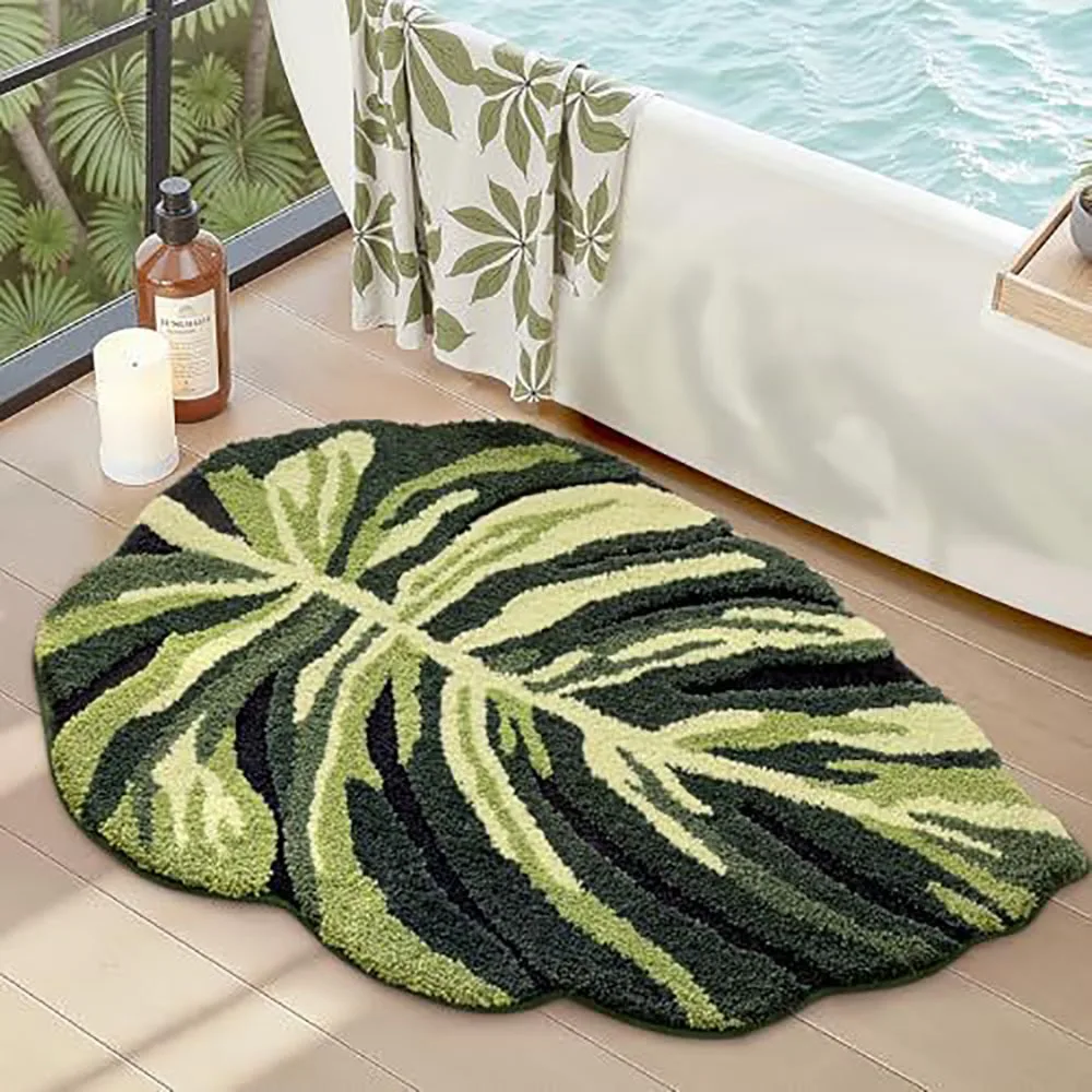 Soft Leaf Rug TPR Anti-Slip Leaf Shape Pattern Bedside Rug Irregular Design Water Absorbent Bathroom Floor Mat For Bedroom