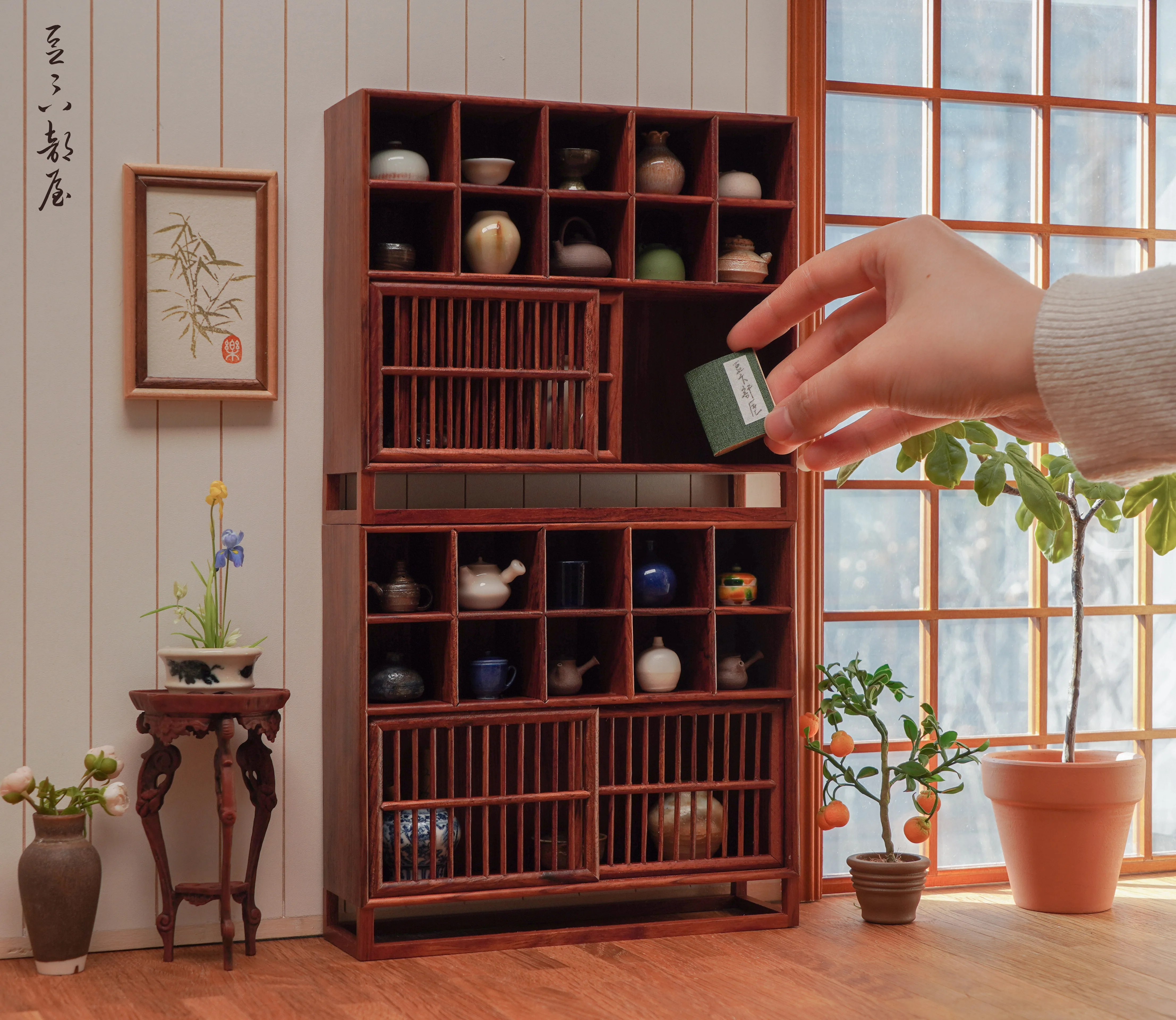 Mobili per case delle bambole in miniatura 1/6 bjd ob11 Mini modello di armadi cinesi/armadietti laterali del tè