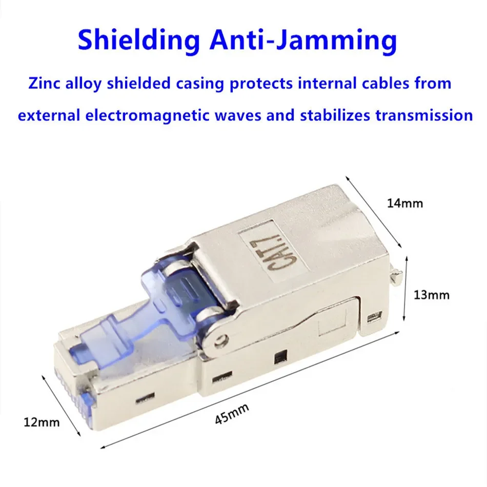 Ethernet Plug CAT7 RJ45 Connector Toolless Rj 45 Conector CAT 7 Zinc Alloy Metal Shielded 10G Network Modular Crystal Head