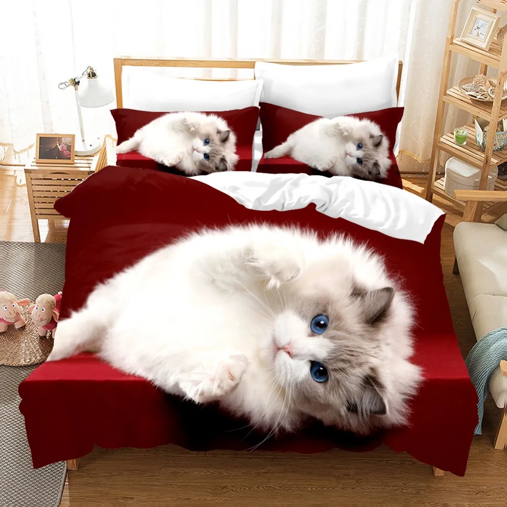 Cute Cats Bedding Set Lovely Animal Pet Flower Modern Luxury Duvet Cover Set Comforter Bed Linen Queen King Single Size Dropship