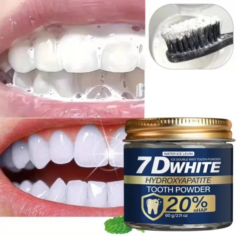 Hydroxyapatit-Zahnpulver 60g, 20% NHAP & Aktivkohle-Aufhellungs-Zahnpulver, Doppelte Minze für Frischen Atem, Mundpflege