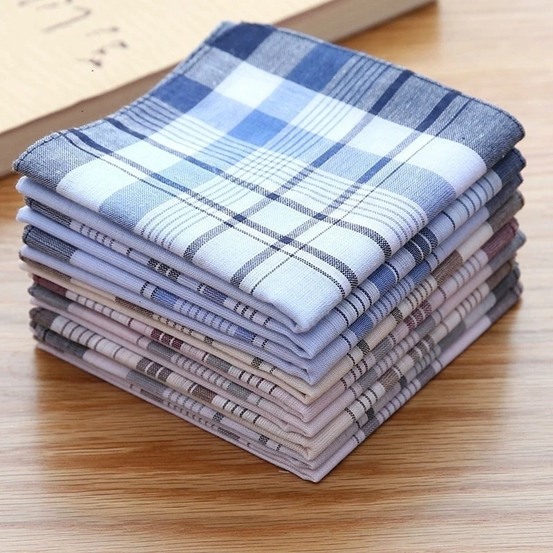 Men\'s High Quality Plaid Cotton Handkerchief To Send Elders Square Scarf Vintage Napkin Soft Sweaty Children Small Gift Harajuku