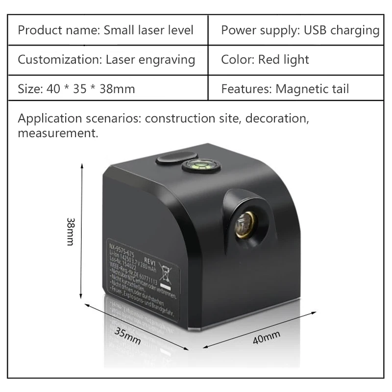 Imagem -03 - Carregamento Usb Mini Nível Laser Profissional Linhas Cruzadas Horizontais e Verticais Linha de Feixe Laser Verde e Vermelha Interior e Exterior