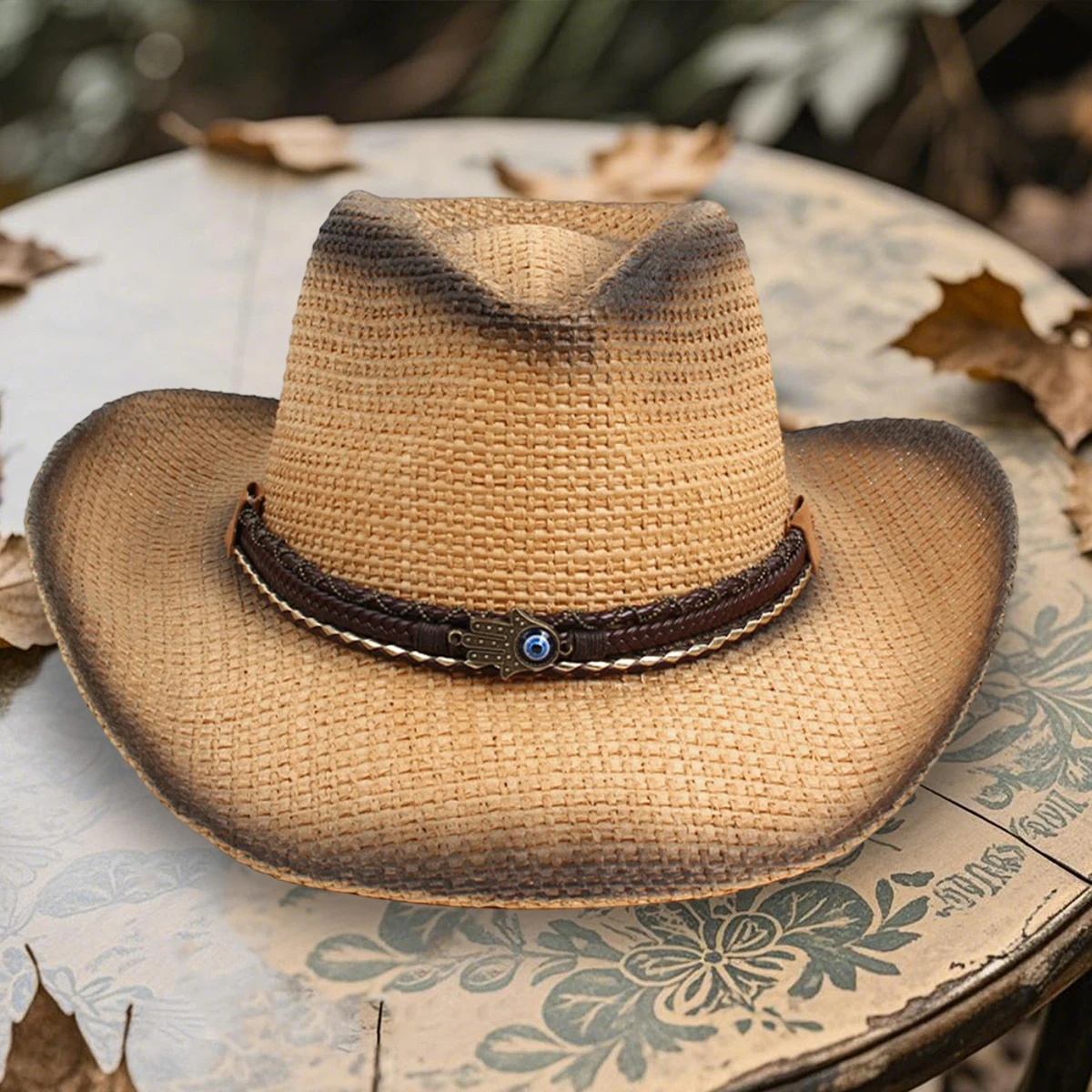 Ковбойская шляпа в винтажном стиле для женщин и мужчин — соломенная шляпа в стиле вестерн с широкими полями, кожаным ремнем и привлекательным дизайном