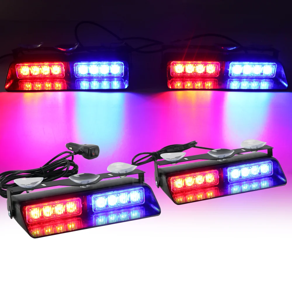 2 in 1 Yellow Red Blue Car Emergency Strobe Light LED Police Lights Hazard Warning Flashing Safety Front/Rear Windshield Lamps