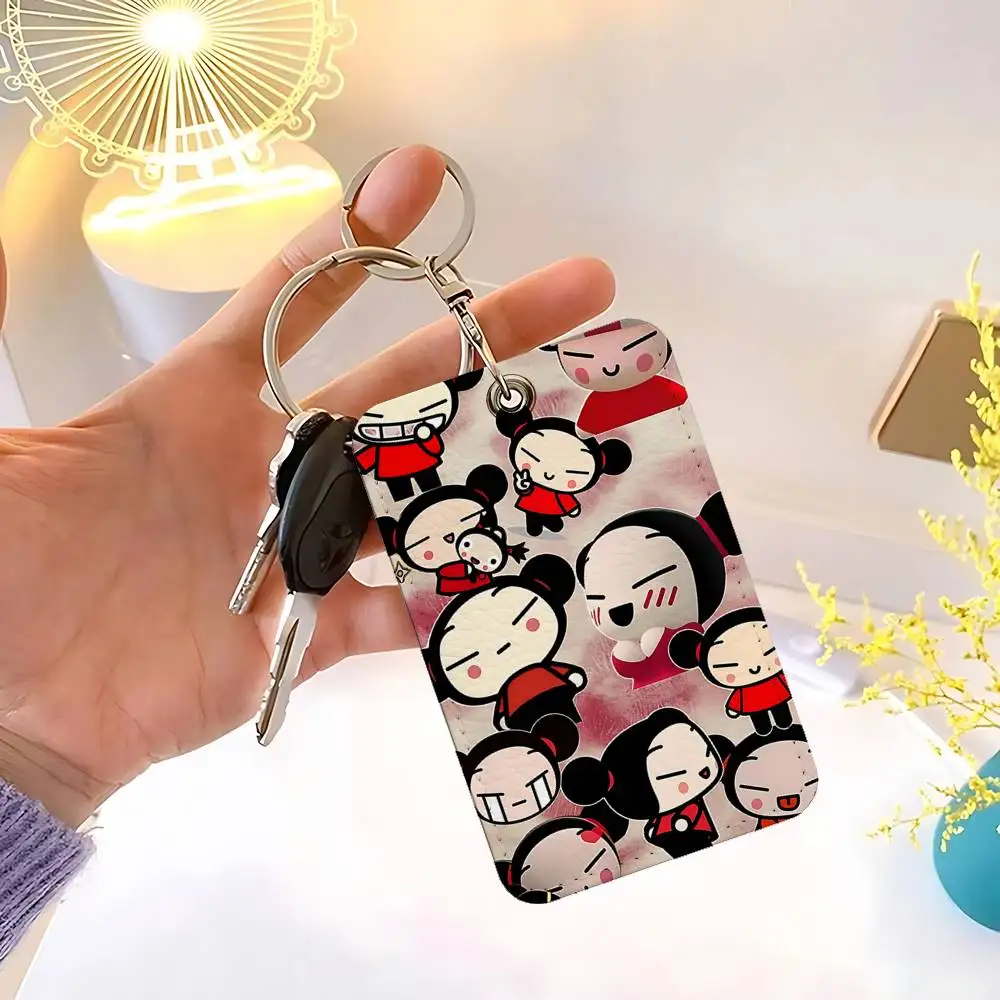 Cartoon Pucca-GaruS Sign Rectangle Keychain Card Holder, Badge Credit Card Holder, Student ID Card Holder, Bus Cards Cover