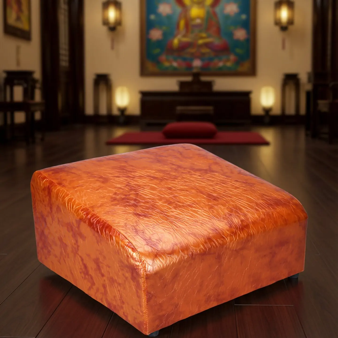 

CZ square leather solid wood worship mat household Buddha mat embroidery pattern worship chair hall supplies Daquan
