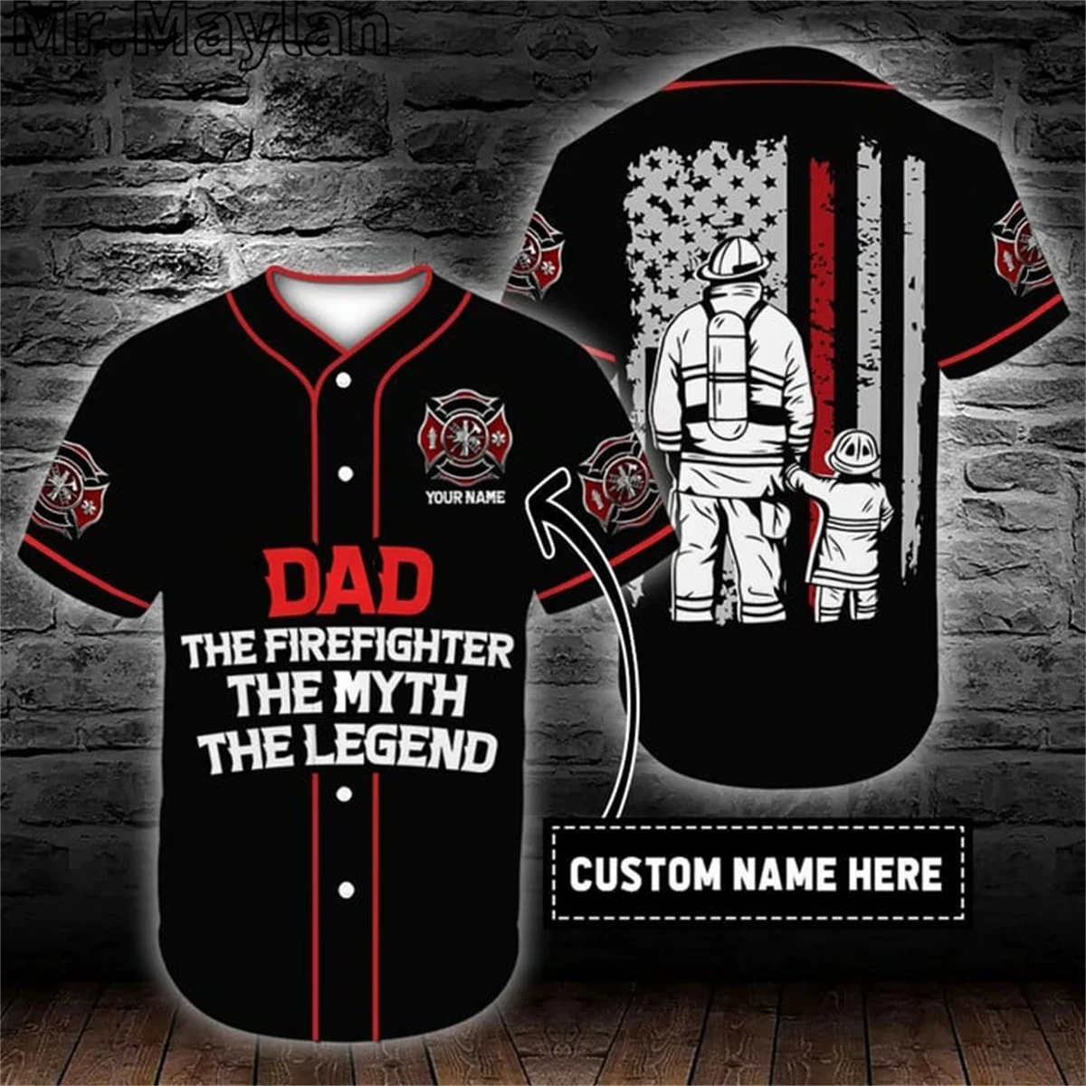 Custom Name Firefighter Hero Black Baseball Tee Jersey Shirt 3D Printed Firefighting Men's Shirt Casual Shirts hip hop Tops-011