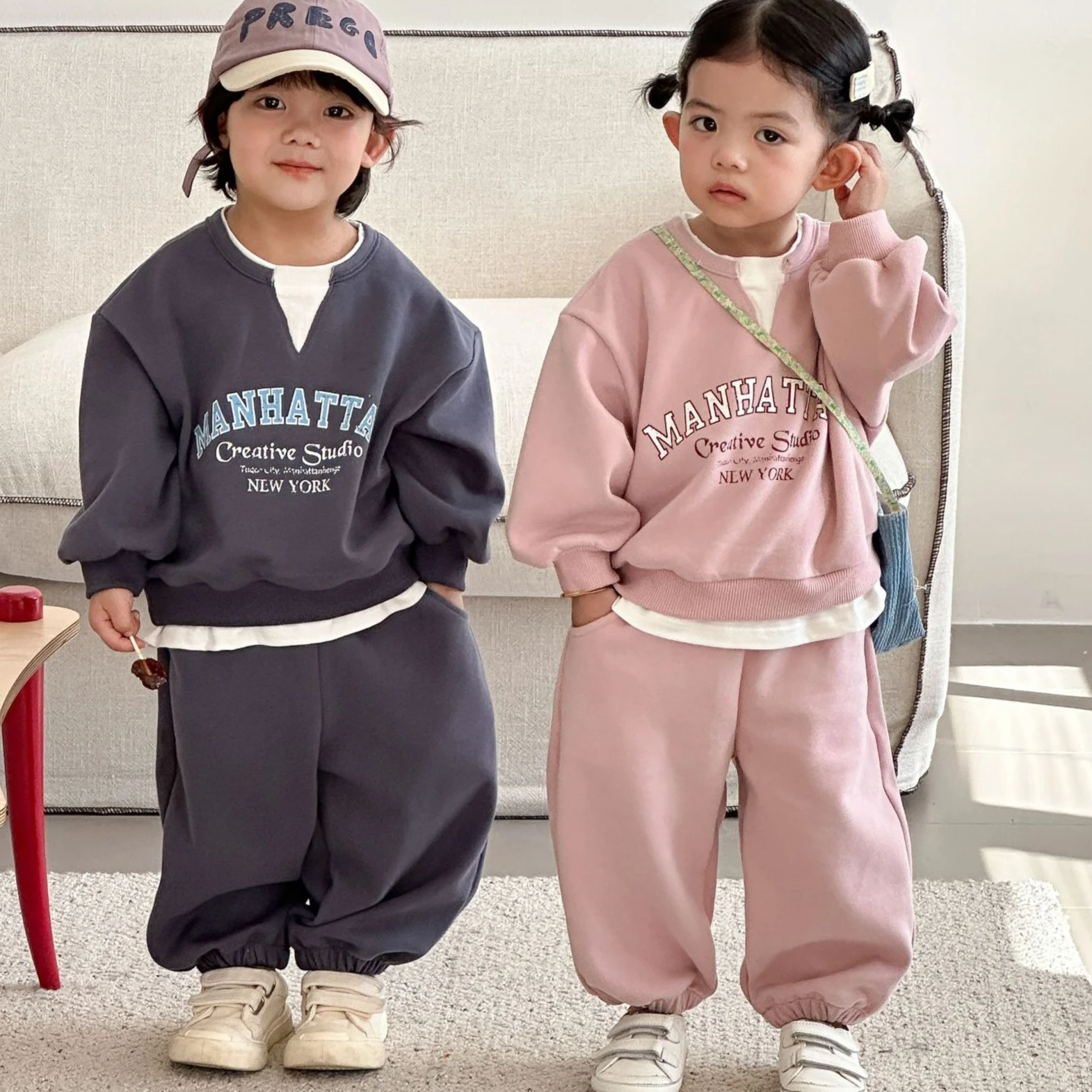 

Set 2026 Spring and Autumn New Childrens Wear Boys and Girls Fashion Loose Sports Fake Two Casual Hoodie Pants Two-piece Set
