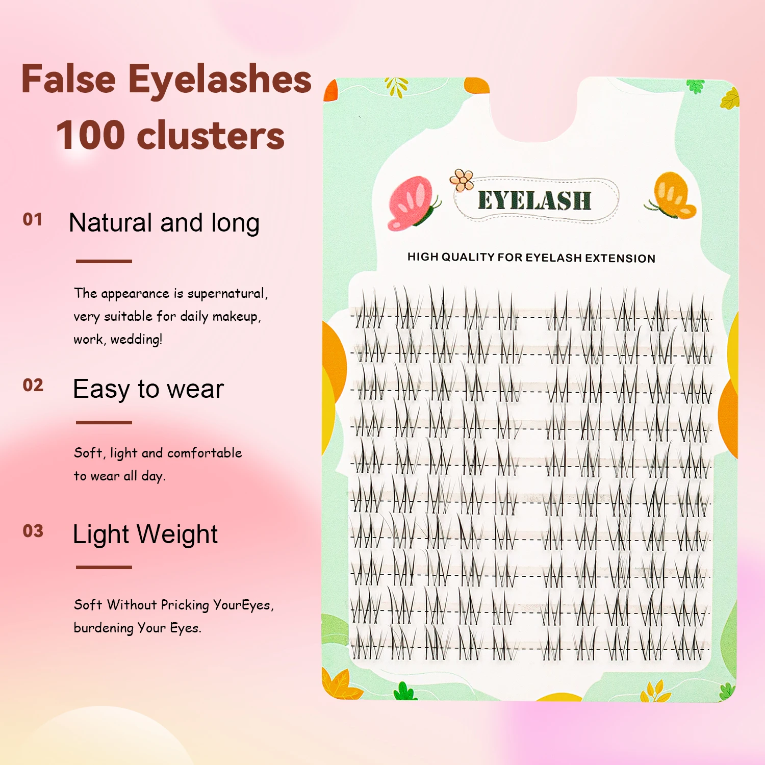 ขนตาปลอมแบบช่อ 100 ชิ้น แบบธรรมชาติ แยกเป็นช่อเดี่ยว ก้านใส ติดเองได้ ขนตาแบบเส้นเล็ก