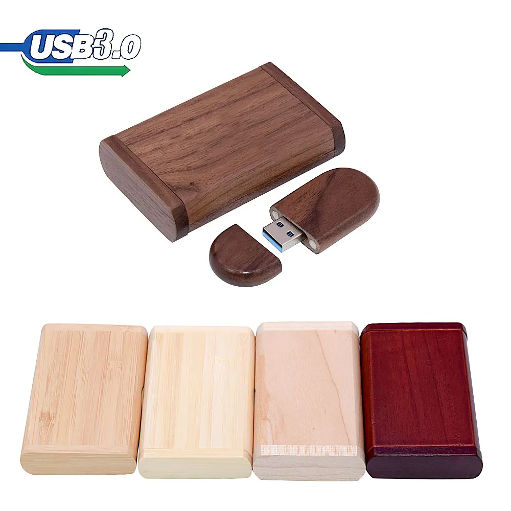 30pcs USB 3.0 wooden Box pen drive Free custom logo USB Flash Drive Bamboo Pendrive Wedding gift Memory stick 128GB 32GB 64GB