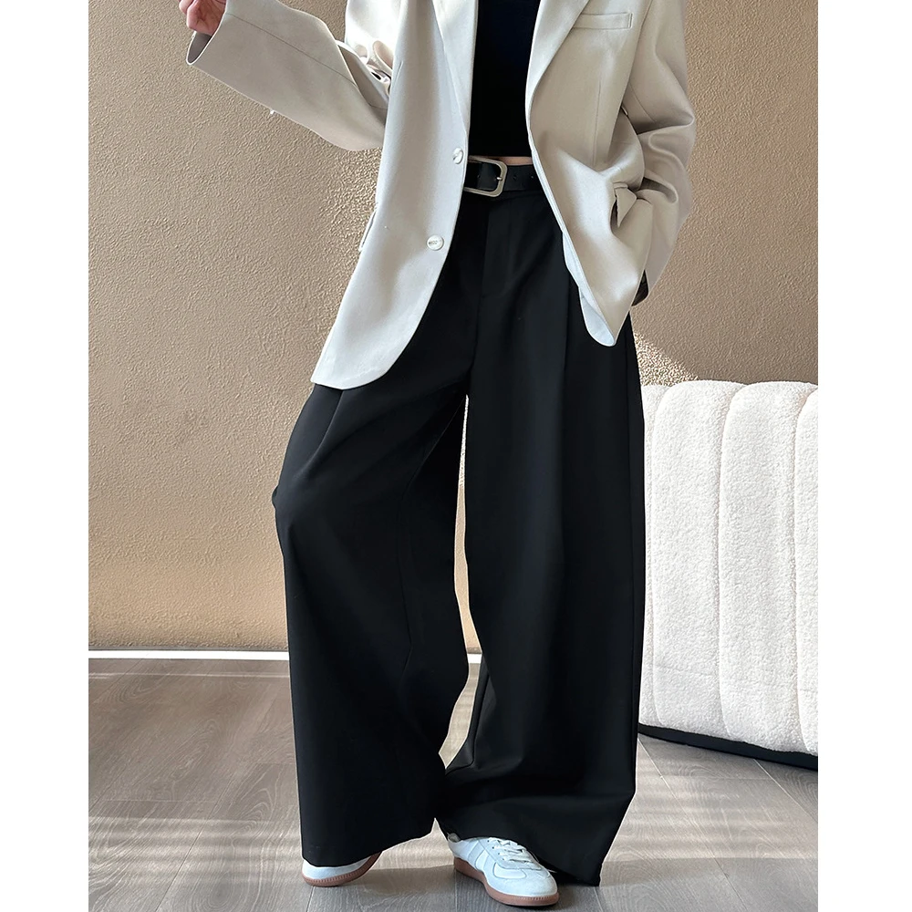 2025 Women Spring Fashion Big Wide Leg Pants High Waist Pleated Design Fashion Clothes Pants Female Trousers