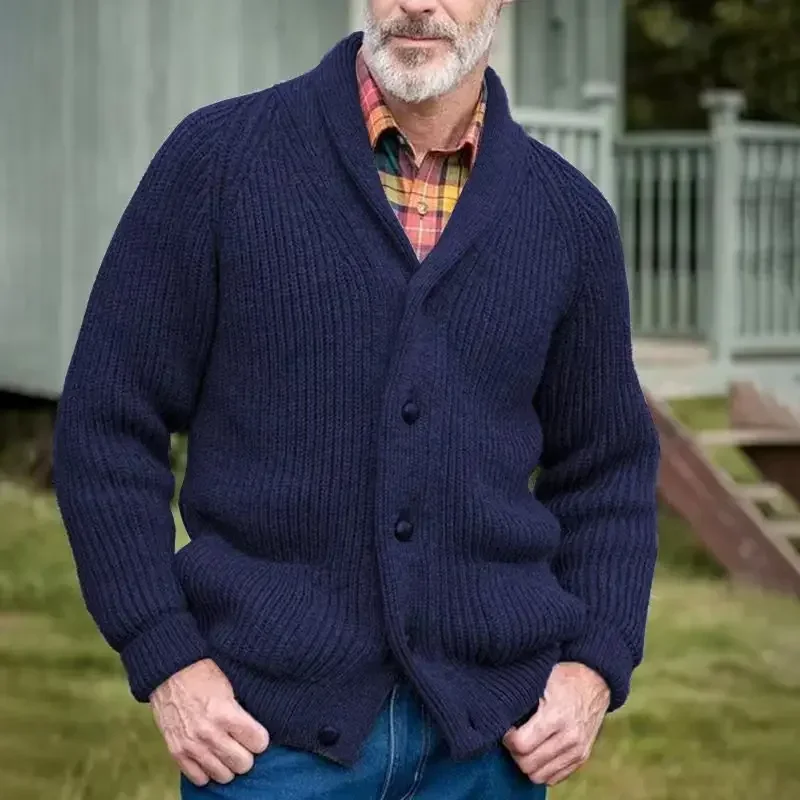 

Men Solid Sweaters Knitted Single Breasted Cardigan Long Sleeve Turn Down Collar Jumpers Buttons Loose Casual 2025 New Autumn