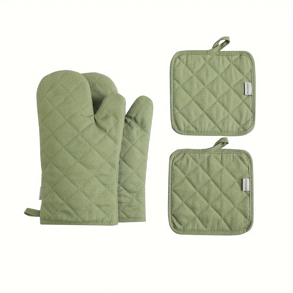 

Heat-Resistant Gloves & Pot Holders Set, 500°F, Super Thick Oven Mitts, Insulation Mat, 33cm, Gray.