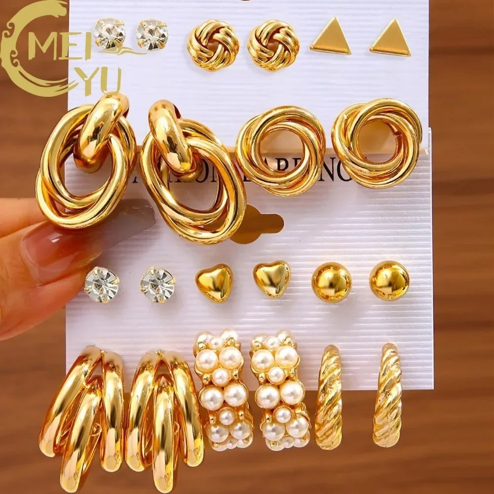 2024 Modyle New Bohemian Female Pearl Earrings Set Punk Vintage Gold Color Geometric Drop Earrings for Women Fashion Jewelry