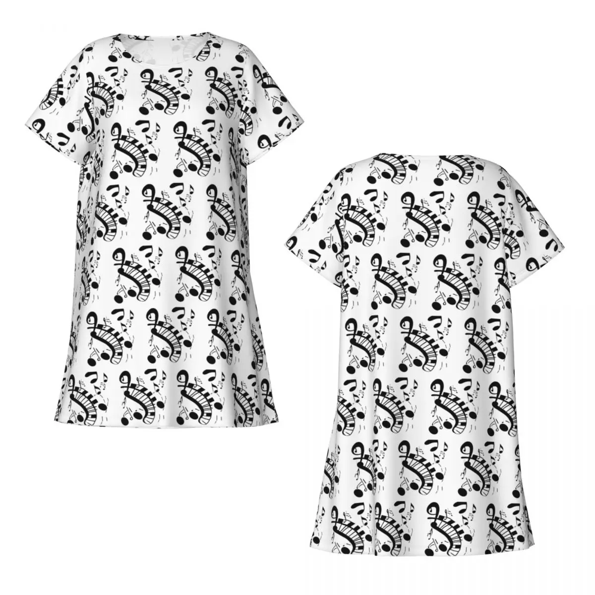 Custom Abstract Piano Keys With Musical Notes Short Sleeves Nightdress For Sleeping Women Short Sleeve Nightgowns Pajama Dress