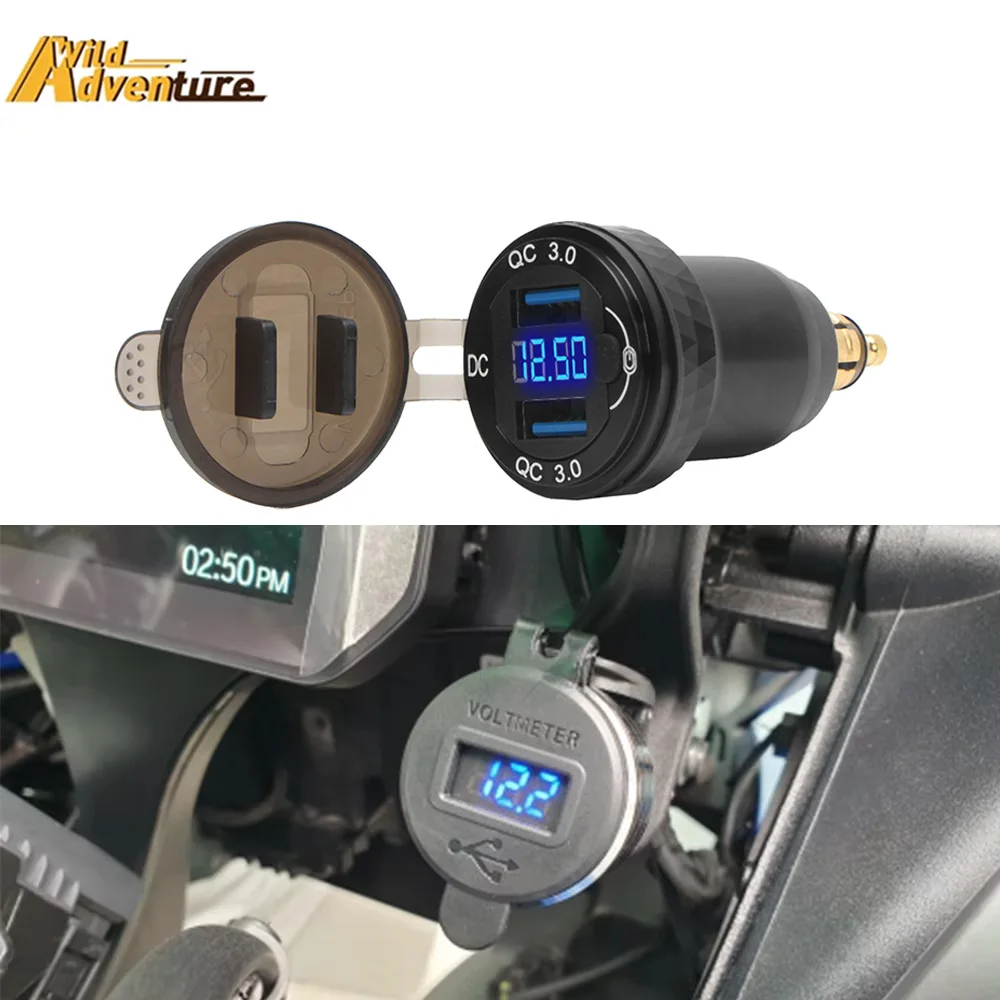 Dual USB Charger Adapter 12V QC3.0 Type-C PD DIN Hella LED Display For BMW F800GS R1300GS R1200GS For Ducati For tiger 900 850