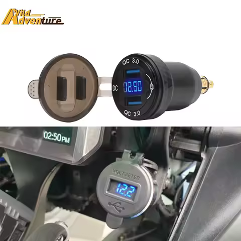 Dual USB Charger Adapter 12V QC3.0 Type-C PD DIN Hella LED Display For BMW F800GS R1300GS R1200GS For Ducati For tiger 900 850