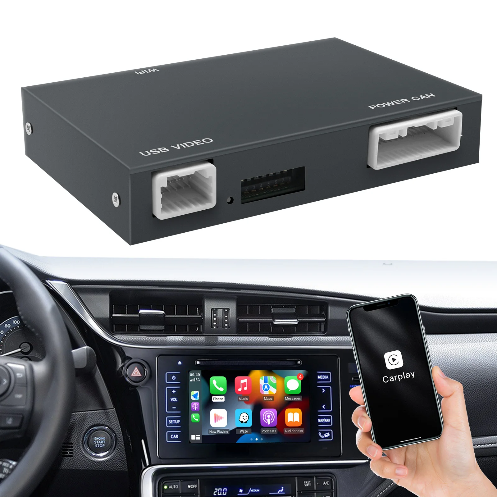 Universal Carplay Modular For Toyota Corolla Video Interface Screen Wireless Android Auto Rear View Camera 1-Year Warranty