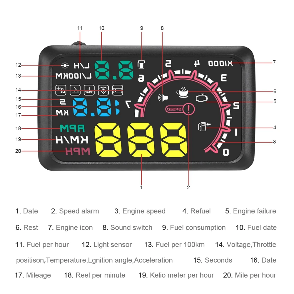 Prominent Multi-Function Car 5.5 Inch Hud Head Up Display Speeding Fuel Warning Windshield Projector System With Obd2