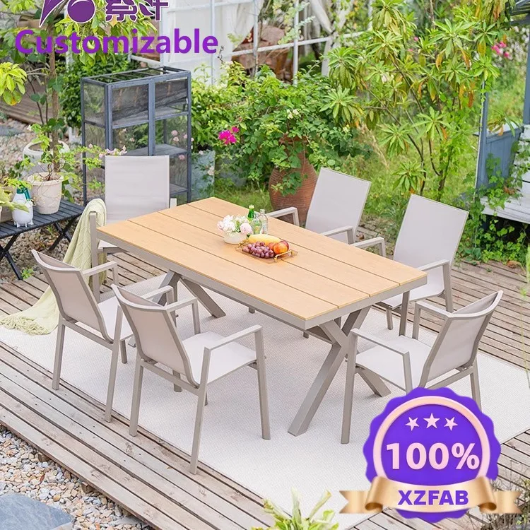 Factory Direct 2026 Outdoor courtyard tables and chairs plastic wood outdoor open-air garden balcony leisure terrace combination