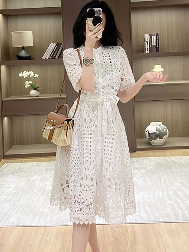 

Женское корейское винтажное роскошное праздничное платье, летнее белое облегающее платье с вырезами, шикарное, с коротким рукавом, элегантное, с бантом, 2026