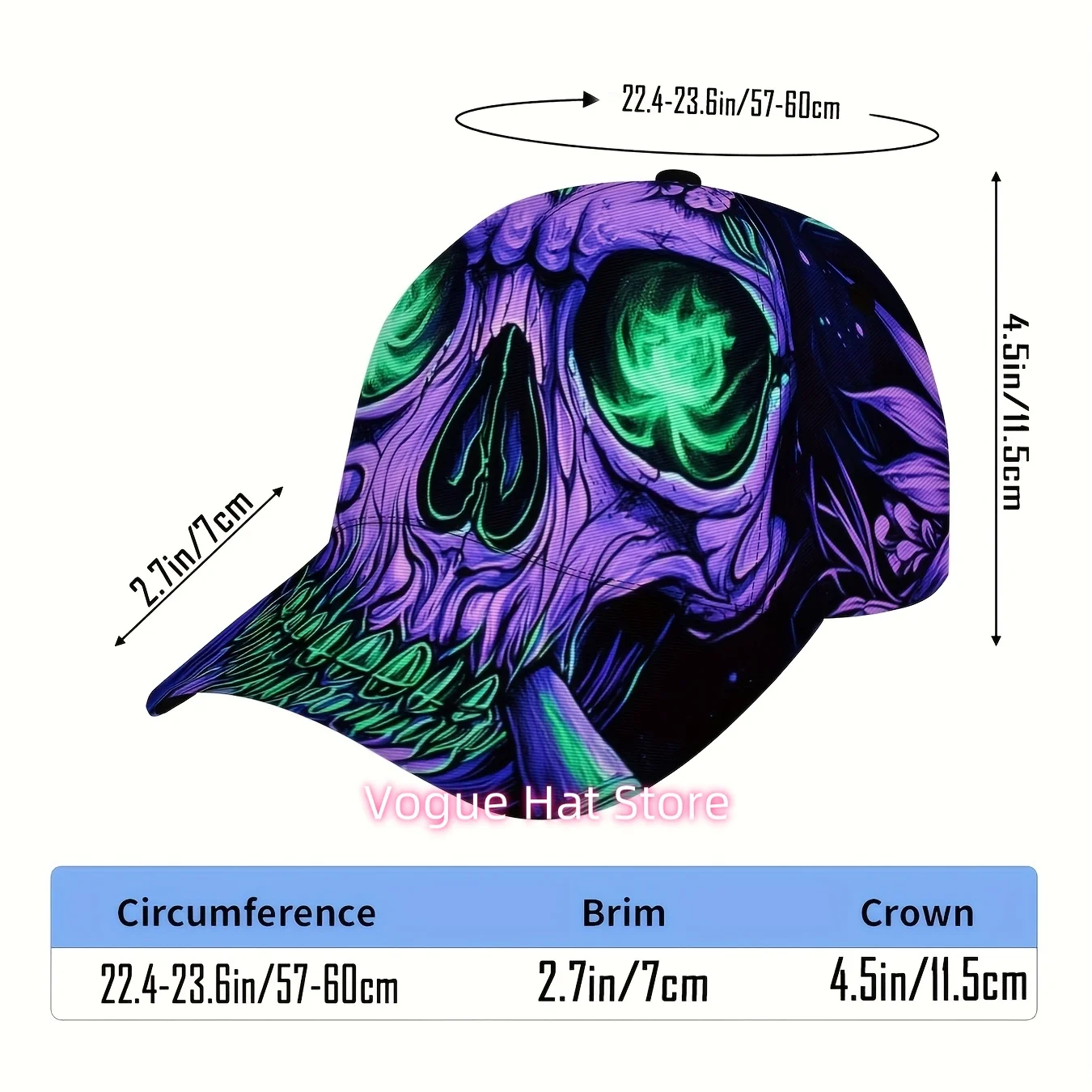 1pc Neon Skull Floral Mystique Art Printed Baseball Cap - Adjustable Lightweight Foldable Outdoor Sports Hat for Hiking Cycling,