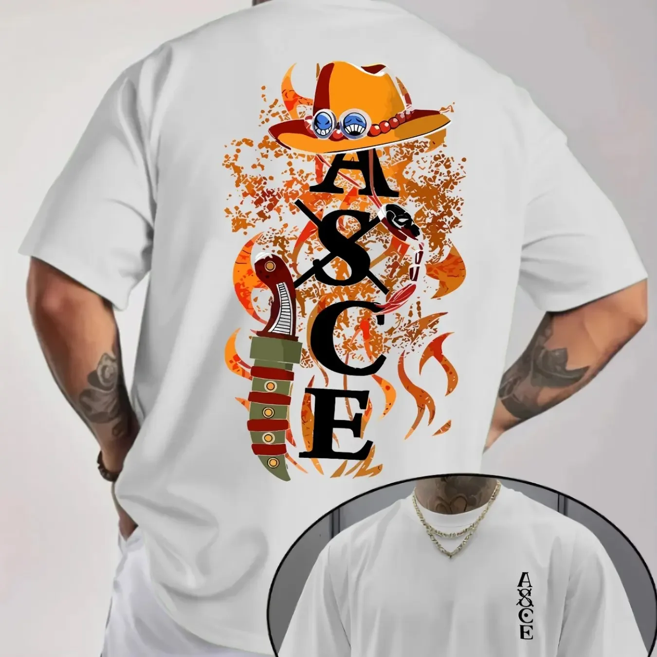 Men'S Fashion Single Item Trend Style '1pc' Character Ace ASCE Logo T-Shirt