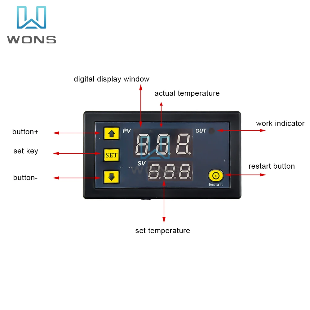 W3230 12V 24V AC110-220V Digital Temperature Control LED Display Thermostat With Heat/Cooling Control Instrument For Indoor