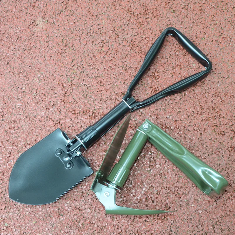 Camping Tactical Hand Shovel with Bag Folding Triangular Handle Camping Military Shovel Stainless Steel  Shovel Survival Gear