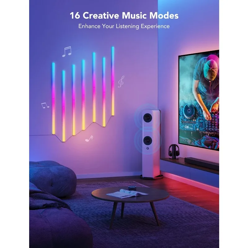 Music Wall Lights Works with Alexa and Google Assistant, Smart LED Light Bars for Bedroom, Living Room, Gaming Room, Party