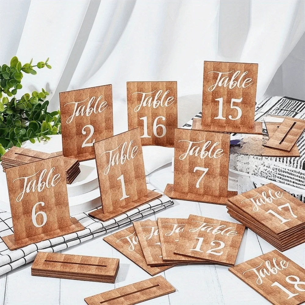 

Double-Sided Wedding Table Numbers Durable Vintage Wooden Table Markers Texture Numbers 1-20 Table Number Signs Dining Table