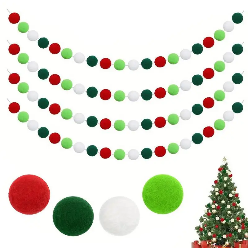 Pom Pom Garland 200cm Long Cute Hang Felt Ball 20 Balls Wall Felt Ball Colorful Christmas Tree Decoration Pompom Bead Ornament