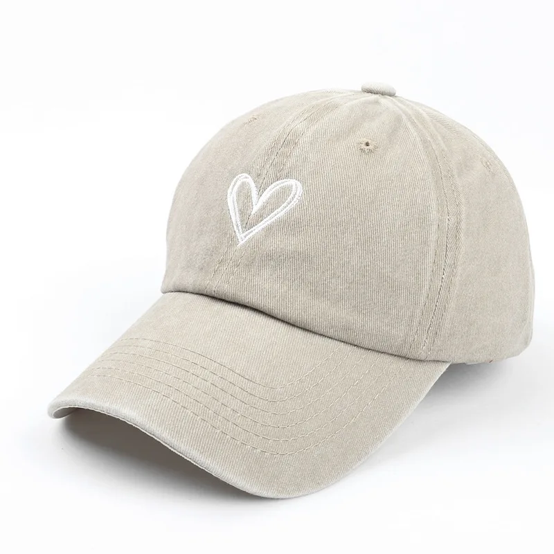Versatile Peach Heart Embroidered Water Washed Spring/Summer Old Baseball Hat for Women Thin Couple Soft Top Hat