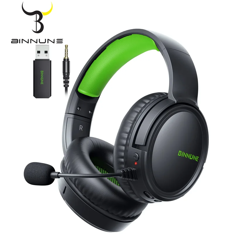 BINNUNE 2.4 جيجا هرتز سماعات الألعاب اللاسلكية BW02 مع ميكروفون قلاب سماعات بلوتوث ألعاب لـ Ps5/4، PC، Mac، الكمبيوتر المحمول، الكمبيوتر