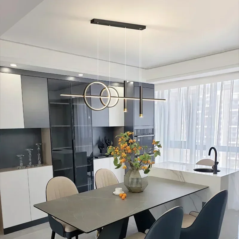 

Lustre Lamps LED Modern Ceiling Chandeliers For Dining Room Table Pendant Lighting For Living Bar Minimalist Strip Lighting