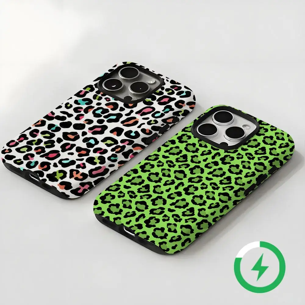 Leopard print pattern  Phone Case Magnetic 2-in-1 Glossy shell  For iPhone 16e 16 15 14 13 12 11 Pro Max Plus mini XS