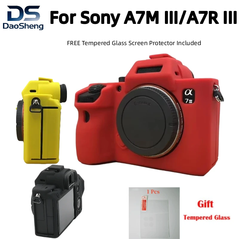 Silicone Protective Case For Sony A7M III/A7R III Dustproof Scratchproof Skin Soft Camera Cover Bag + 1PCS Free Tempered Film